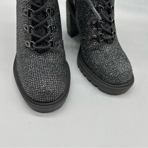 JESSICA SIMPSON Deliah Furry Rhinestone Lace-Up Combat Lug Sole Booties 6.5M NEW - Picture 4 of 8